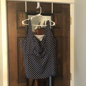 Lands End Navy blue polka dot Tankini top